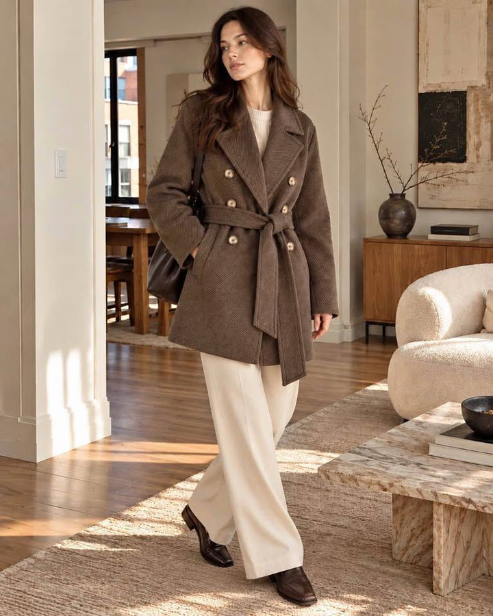 Deep Brown Wool & Cashmere Belted Coat