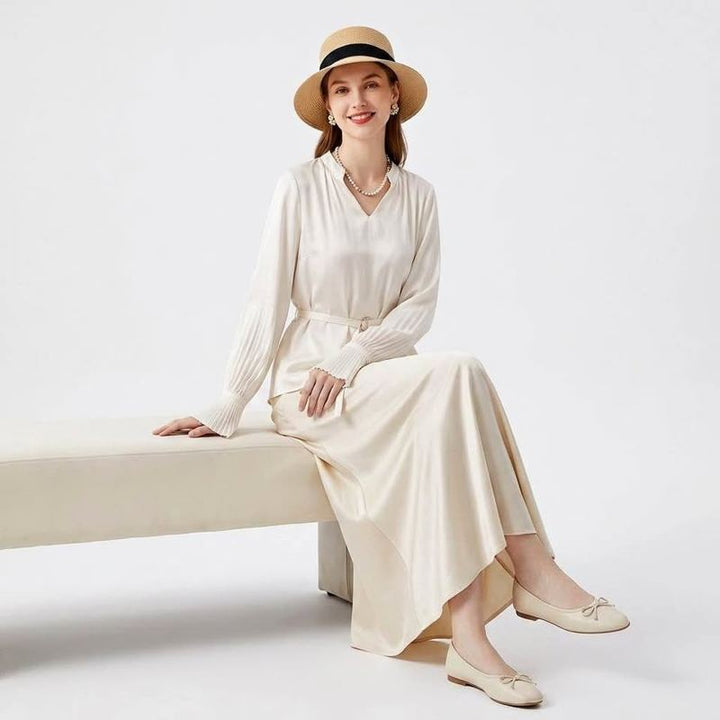 Ivory Rayon-Blend Balloon-Sleeve Blouse