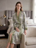 Sage Botanical Print Satin Robe