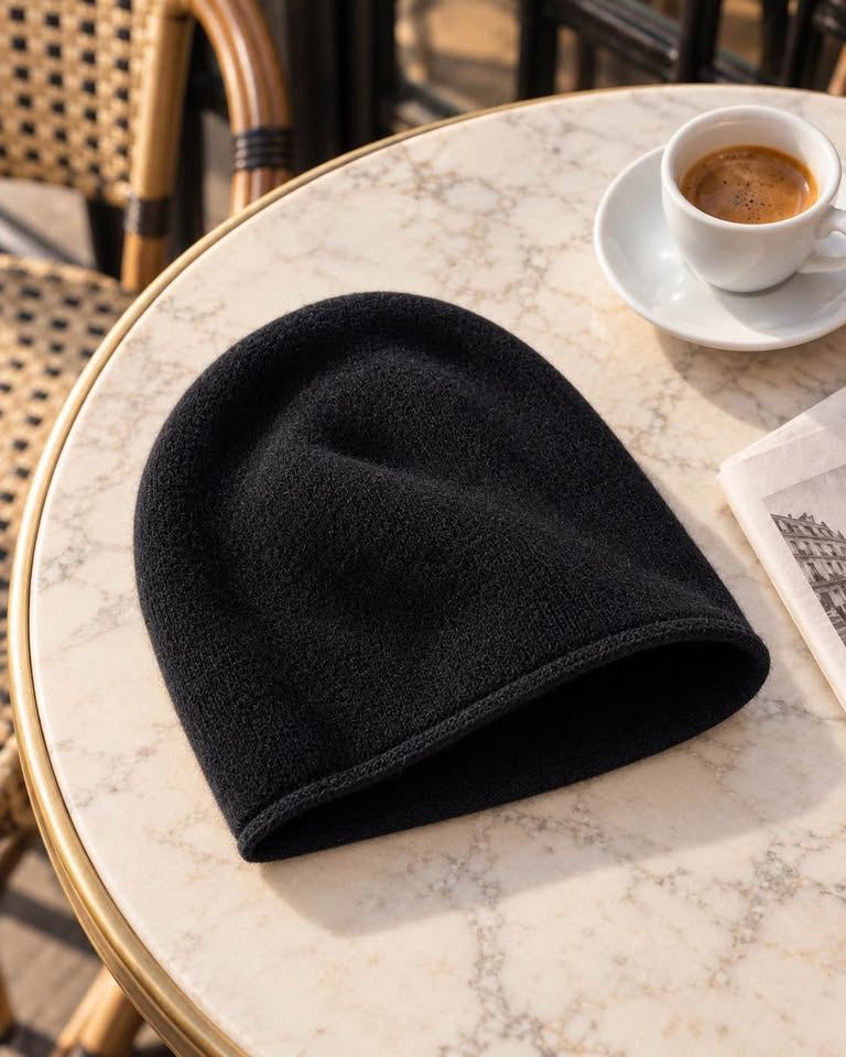 Black 100% Cashmere Beanie