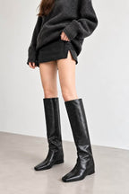 Black Leather Knee-High Boots