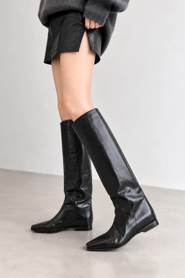 Black Leather Knee-High Boots