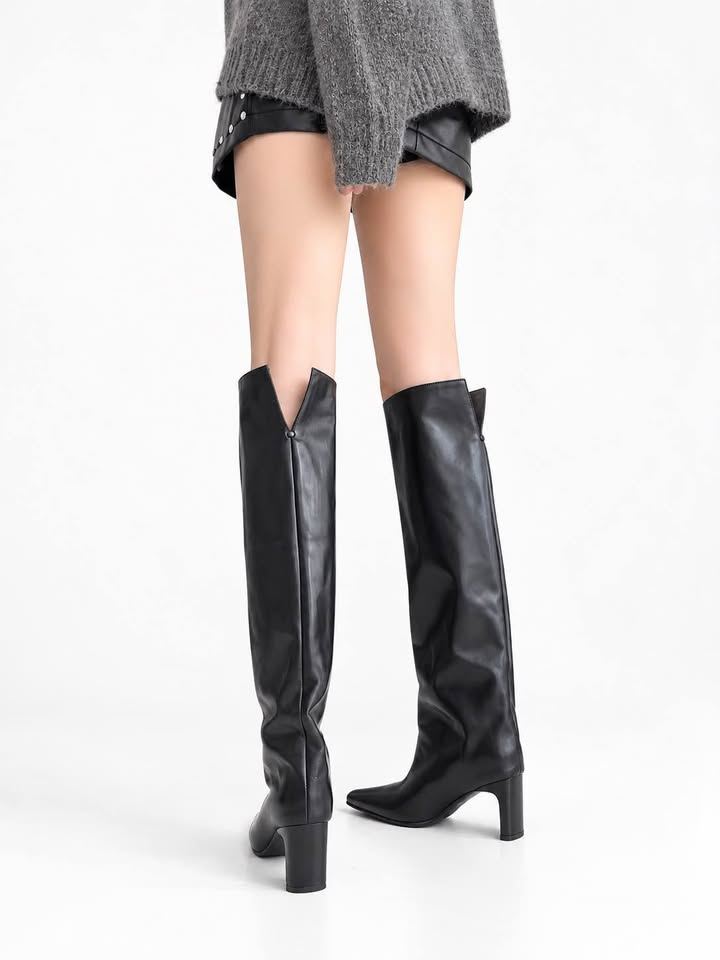 Black Cow Leather Over-the-Knee Boots