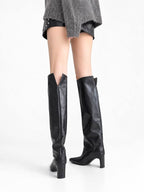 Black Cow Leather Over-the-Knee Boots