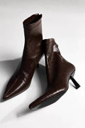 Chocolate Brown Faux Leather Ankle Boots
