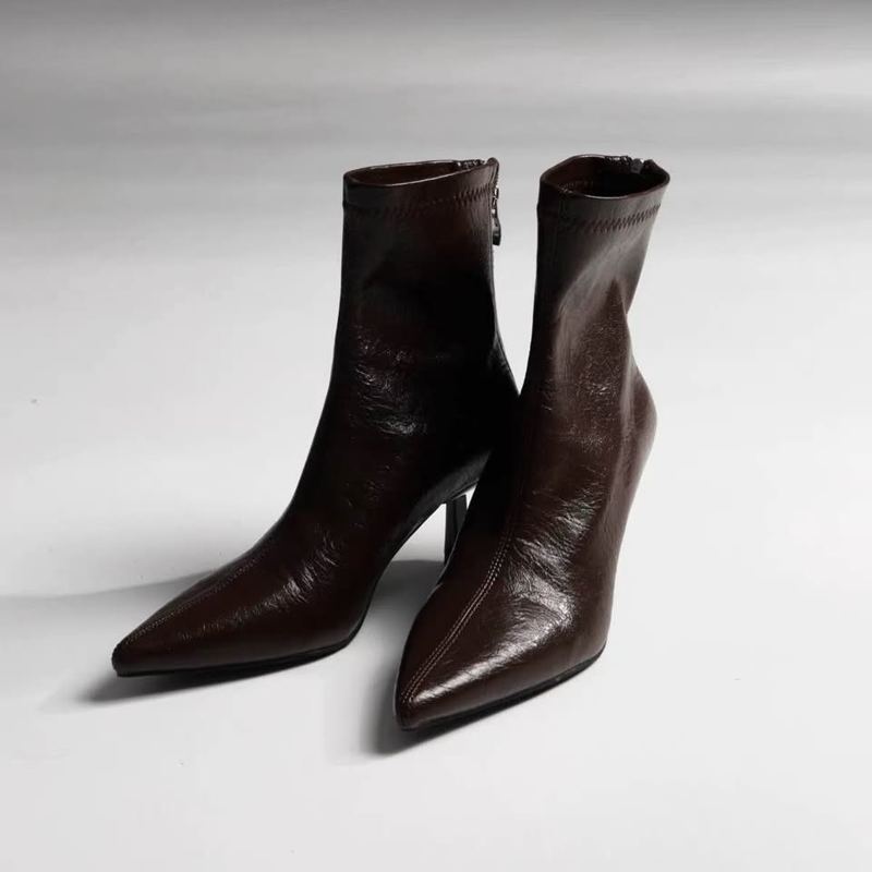Chocolate Brown Faux Leather Ankle Boots