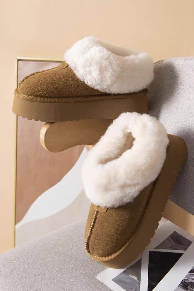 Chestnut Suede & Wool Platform Shoes