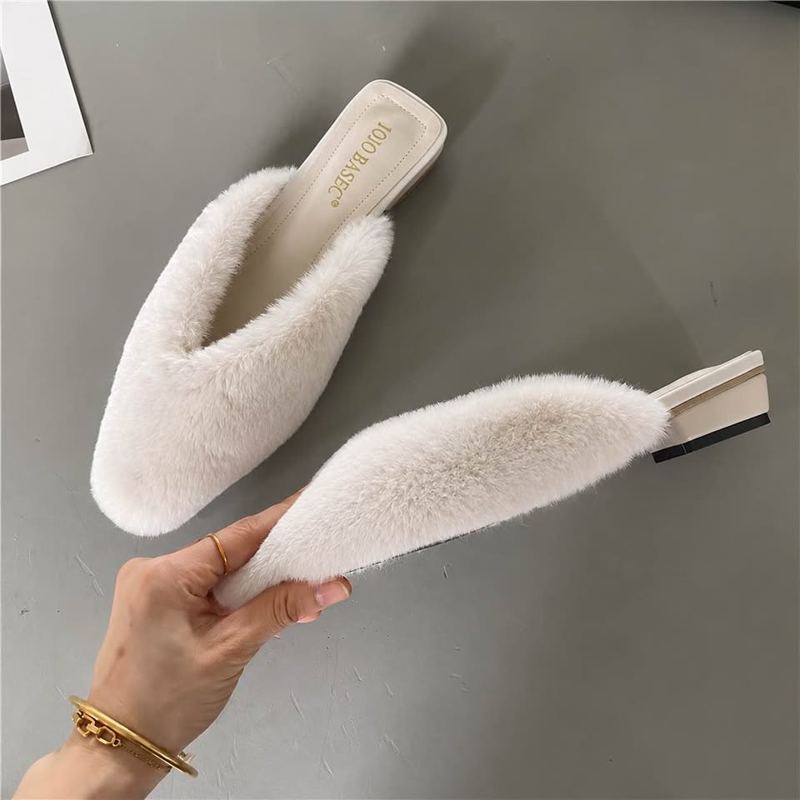 Ivory Faux Fur Mules