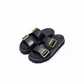 Black Leather Double-Buckle Sandals