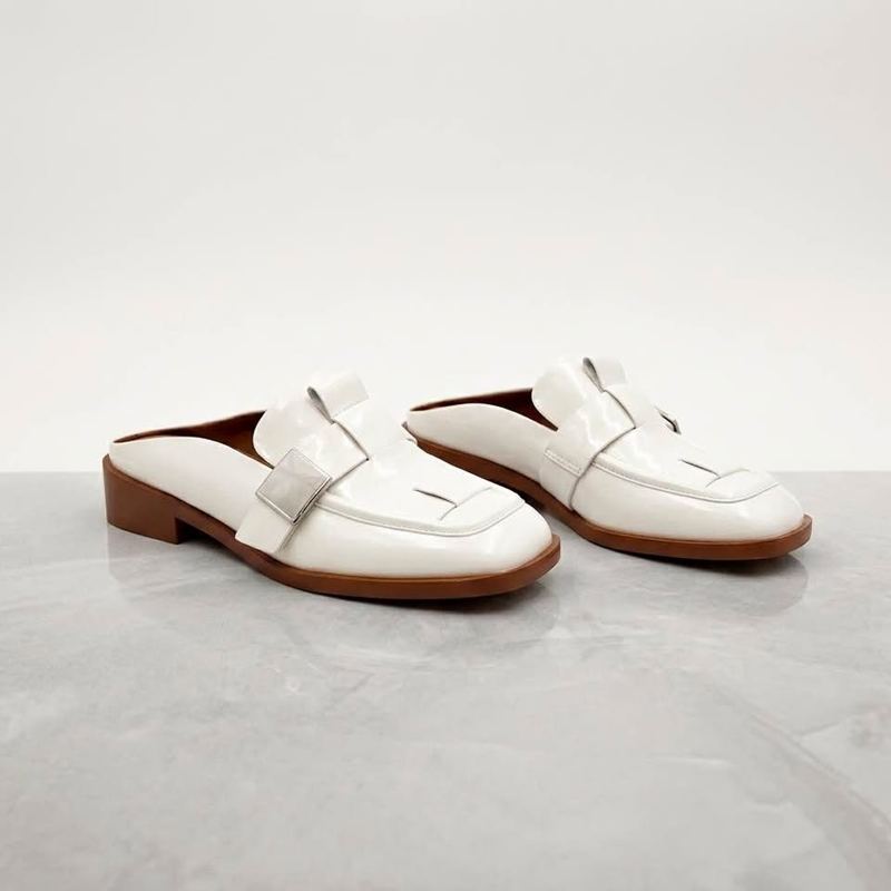 Off-White Handwoven Leather Mules
