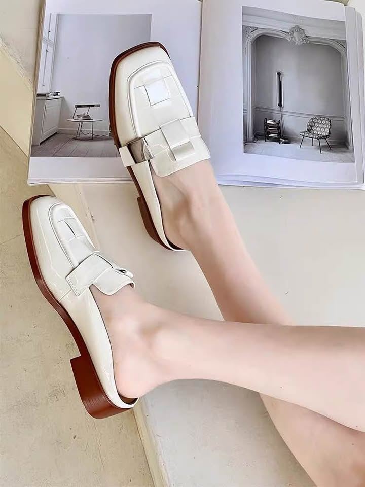 Off-White Handwoven Leather Mules