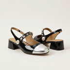 Black Patent Pearl & Stud Mary Jane Heels
