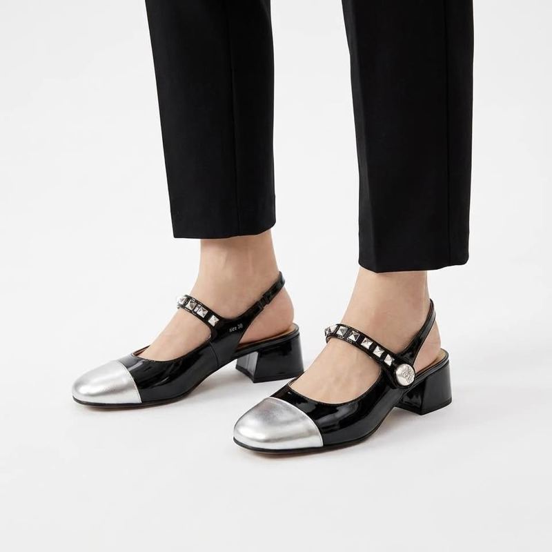 Black Patent Pearl & Stud Mary Jane Heels