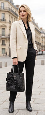 Black Handcrafted Floral Leather Tote / Crossbody