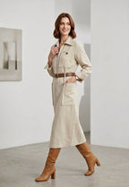 Khaki Tencel-Cupro Utility Midi Dress