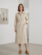 Khaki Tencel-Cupro Utility Midi Dress