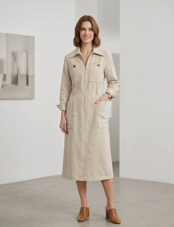 Khaki Tencel-Cupro Utility Midi Dress