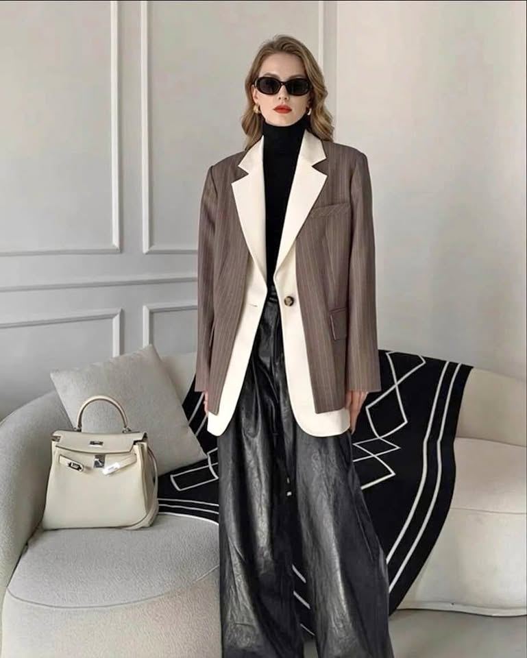 Brown Blazer with Contrast Lapel