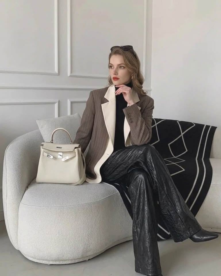 Brown Blazer with Contrast Lapel
