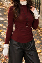 100% Wool Fine-Knit Sweater with White Collar & Cuffs