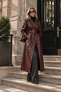 Burgundy Genuine Leather Trench Coat