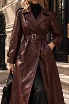 Burgundy Genuine Leather Trench Coat