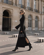Black Wool-Blend Ribbed Knit Maxi Dress