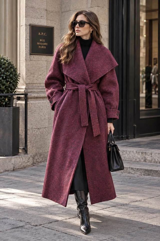 Mulberry 100% Wool Belted Long Coat