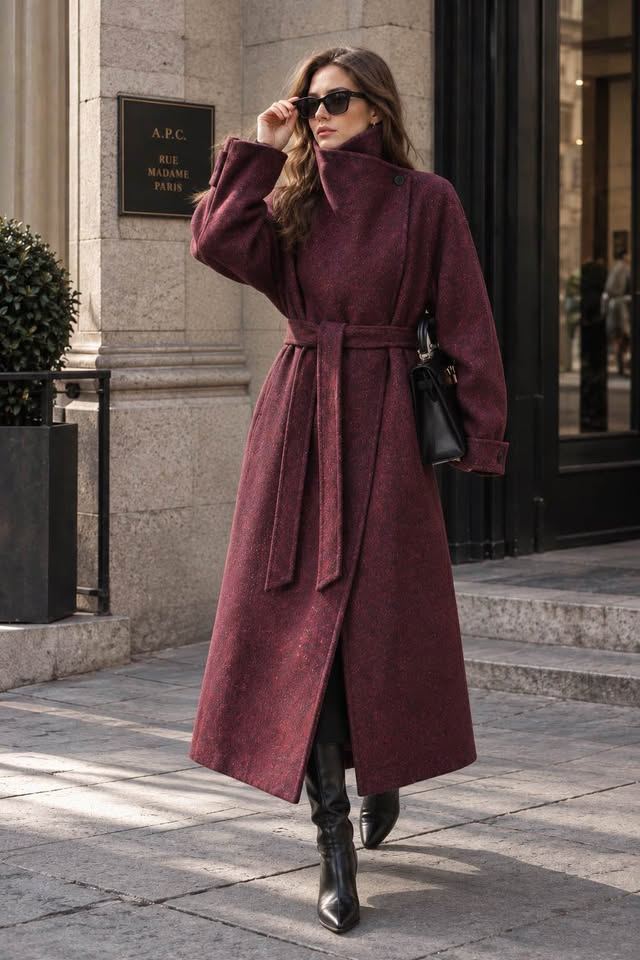 Mulberry 100% Wool Belted Long Coat