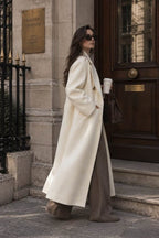 Ivory Cashmere-Wool Double-Breasted Coat