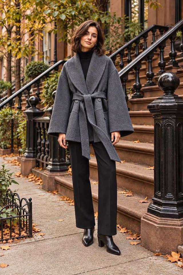 Grey Wool & Alpaca Belted Mid-Length Coat