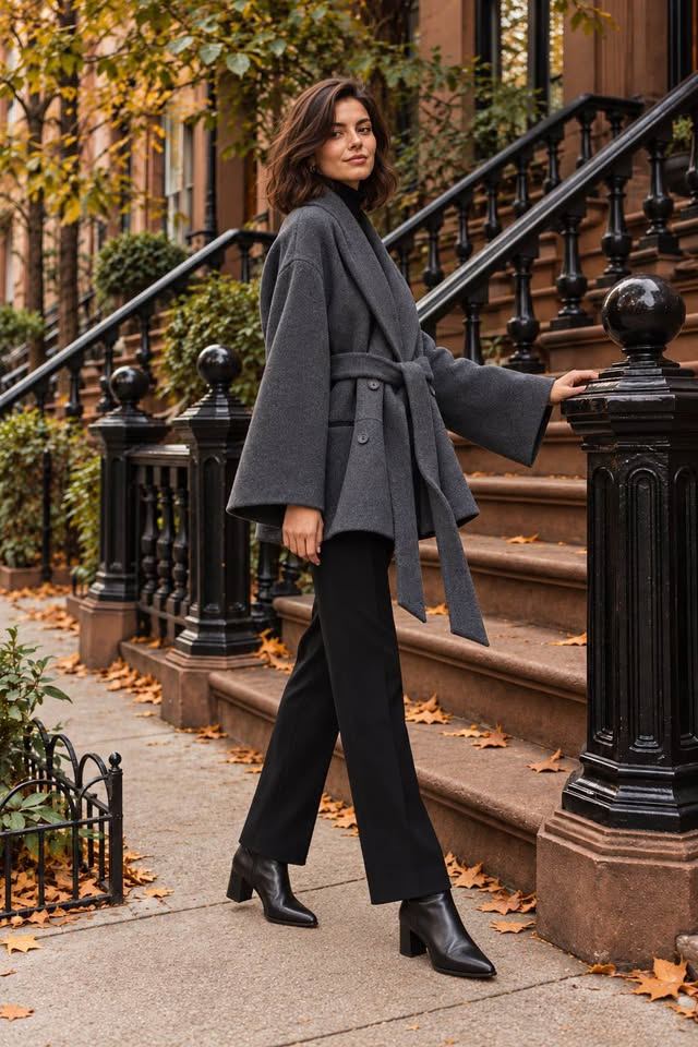 Grey Wool & Alpaca Belted Mid-Length Coat