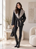 Black Alpaca-Wool Hooded Belted Coat