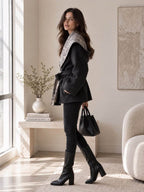 Black Alpaca-Wool Hooded Belted Coat