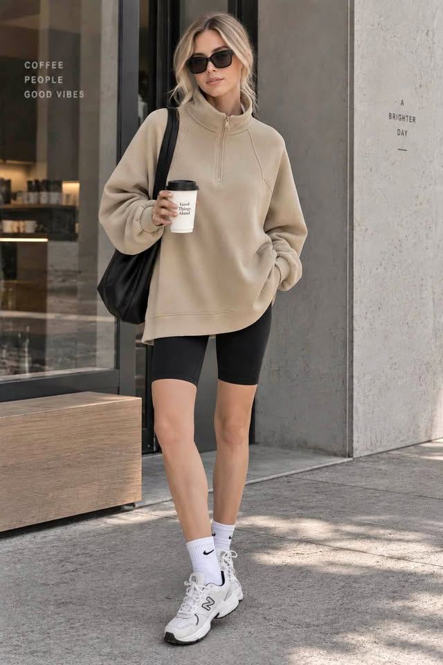 Beige Half-Zip Yak-Cotton Fleece Sweatshirt