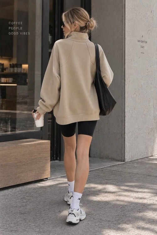 Beige Half-Zip Yak-Cotton Fleece Sweatshirt