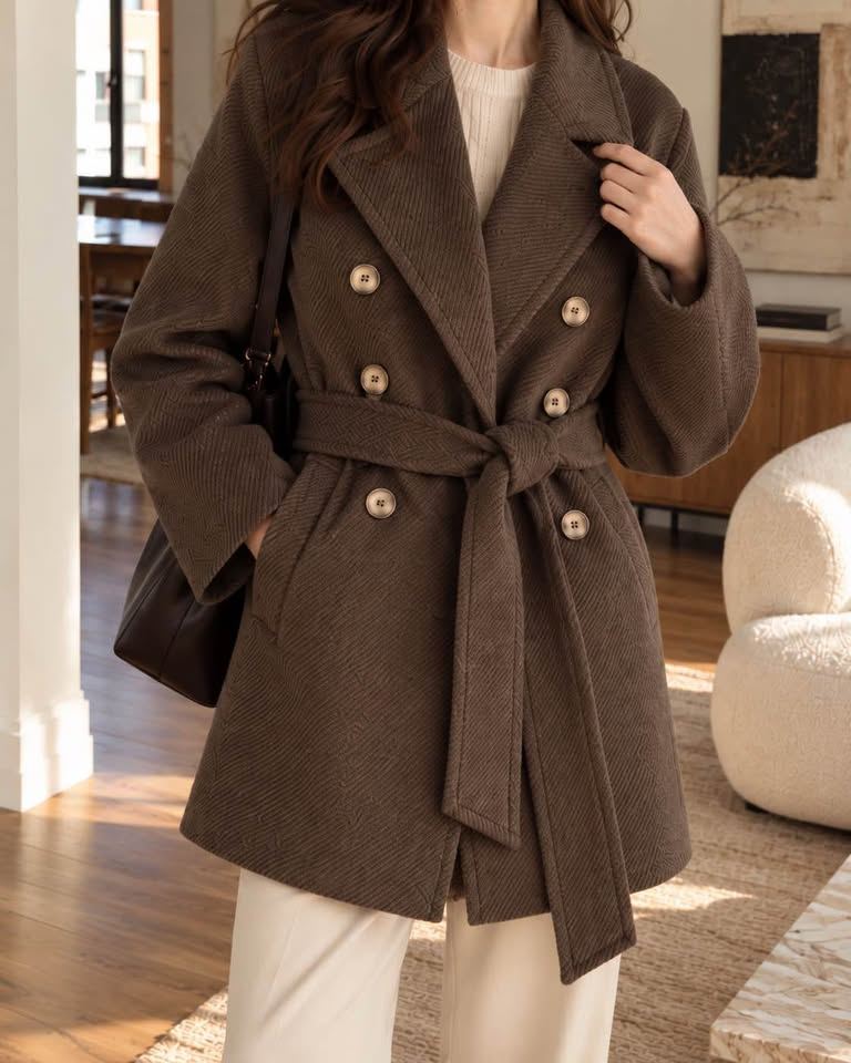 Deep Brown Wool & Cashmere Belted Coat