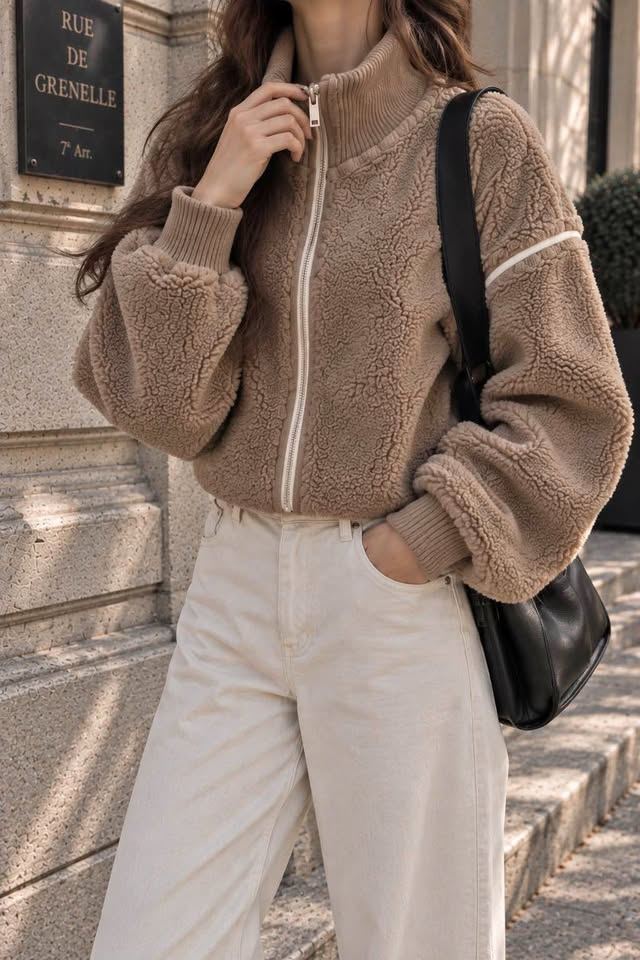 Brown 100% Wool Zip Jacket
