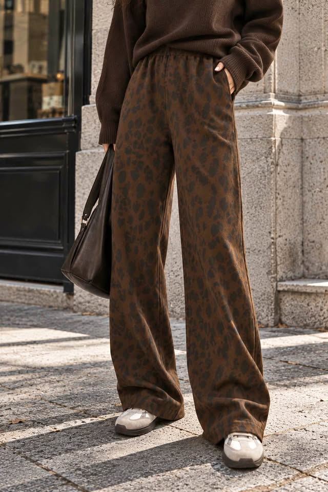 Brown Leopard Print Wide-Leg Pants
