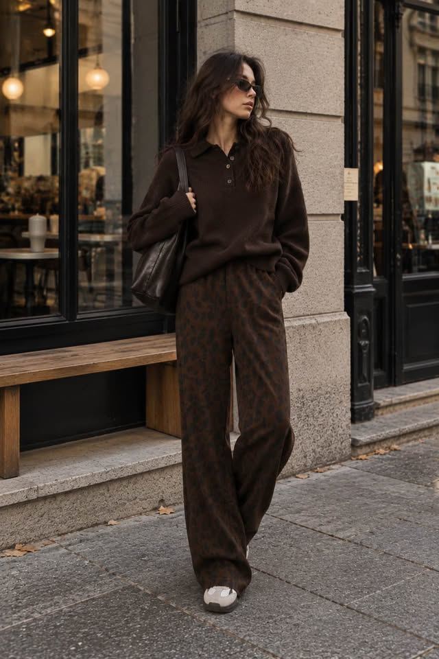 Brown Leopard Print Wide-Leg Pants