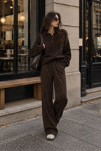 Brown Leopard Print Wide-Leg Pants