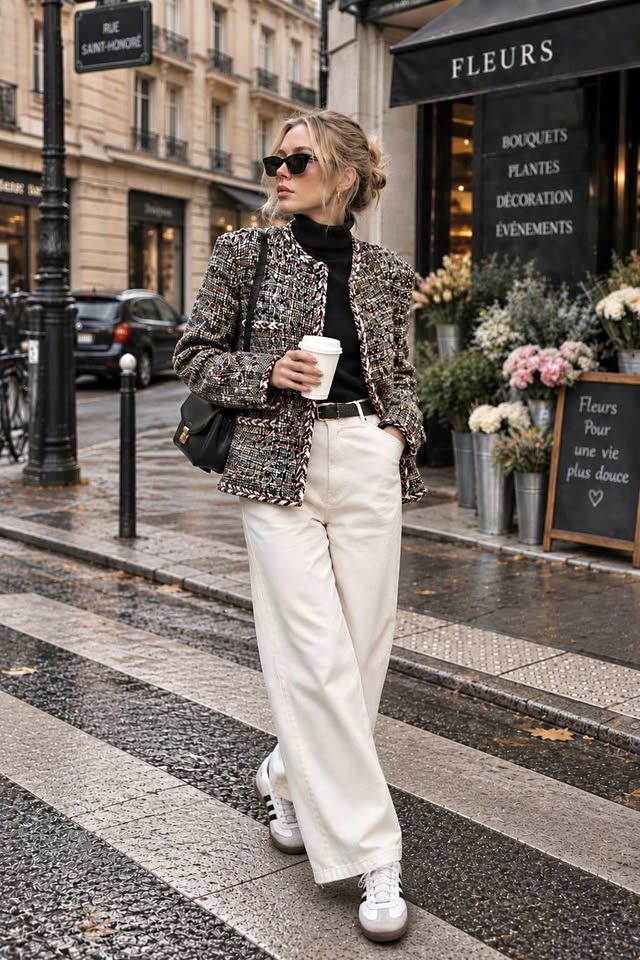 Black & White Wool-Blend Tweed Jacket