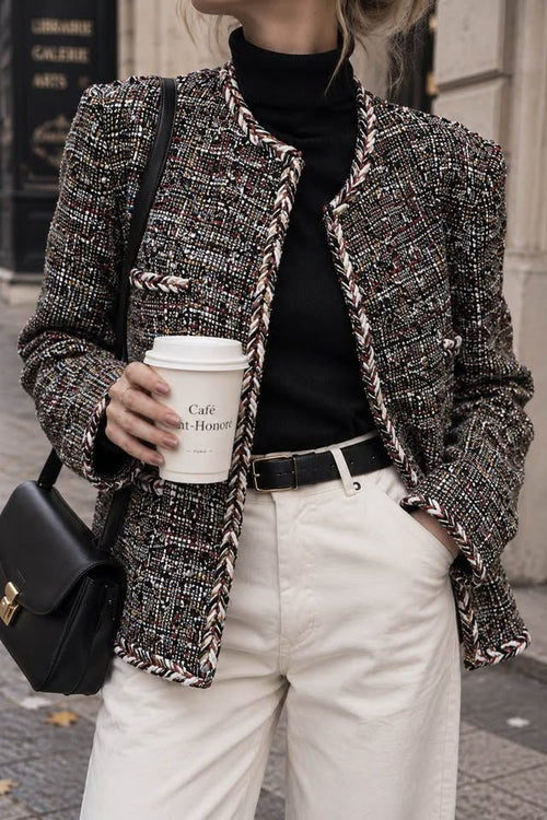 Black & White Wool-Blend Tweed Jacket