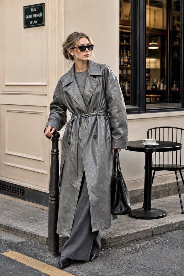 Grey Sheep Leather Long Trench Coat