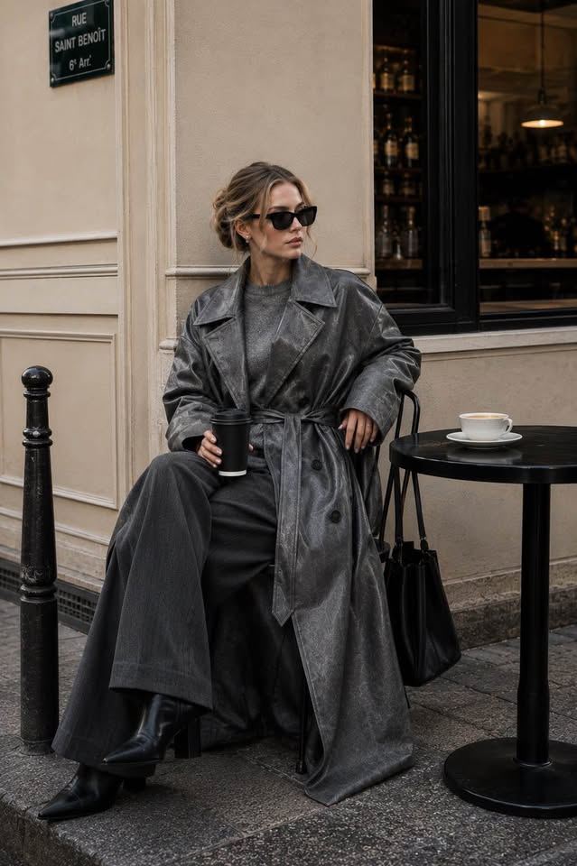 Grey Sheep Leather Long Trench Coat