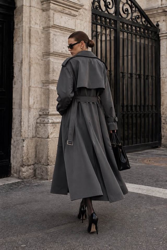 Grey Belted Relaxed Trench Coat