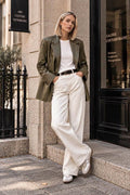 Olive Leather Oversized Blazer