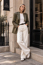 Olive Leather Oversized Blazer