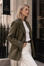 Olive Leather Oversized Blazer