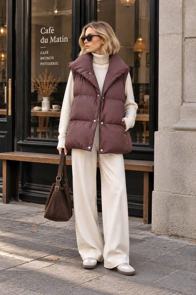 Plum Hooded Down Puffer Vest